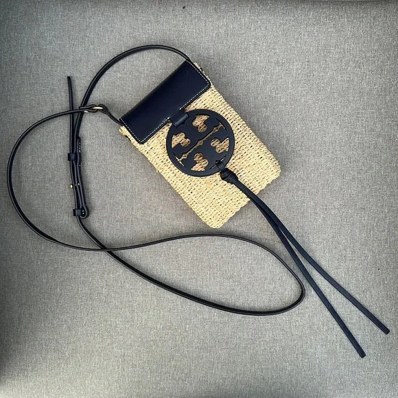 TORY BURCH Miller Straw Phone Crossbody - Midnight - Picture 2 of 16